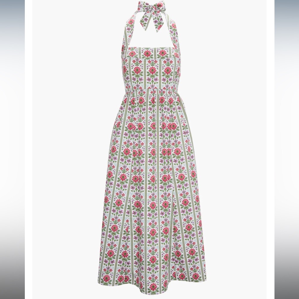 Hill House Fleur Floral Halter Midi Dress in White and Pink - Picture 3 of 5